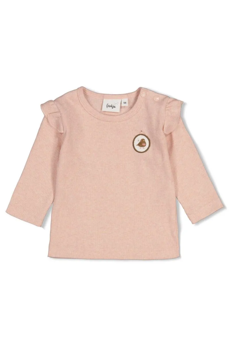 Feetje Longsleeve Rib Fall In Love Roze Melange, ribgebreide longsleeve met lange mouwen